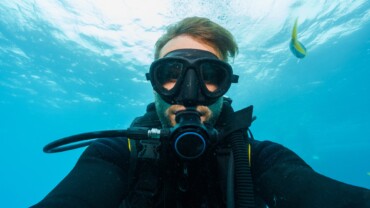 selfie of a scubadiver in tropical water