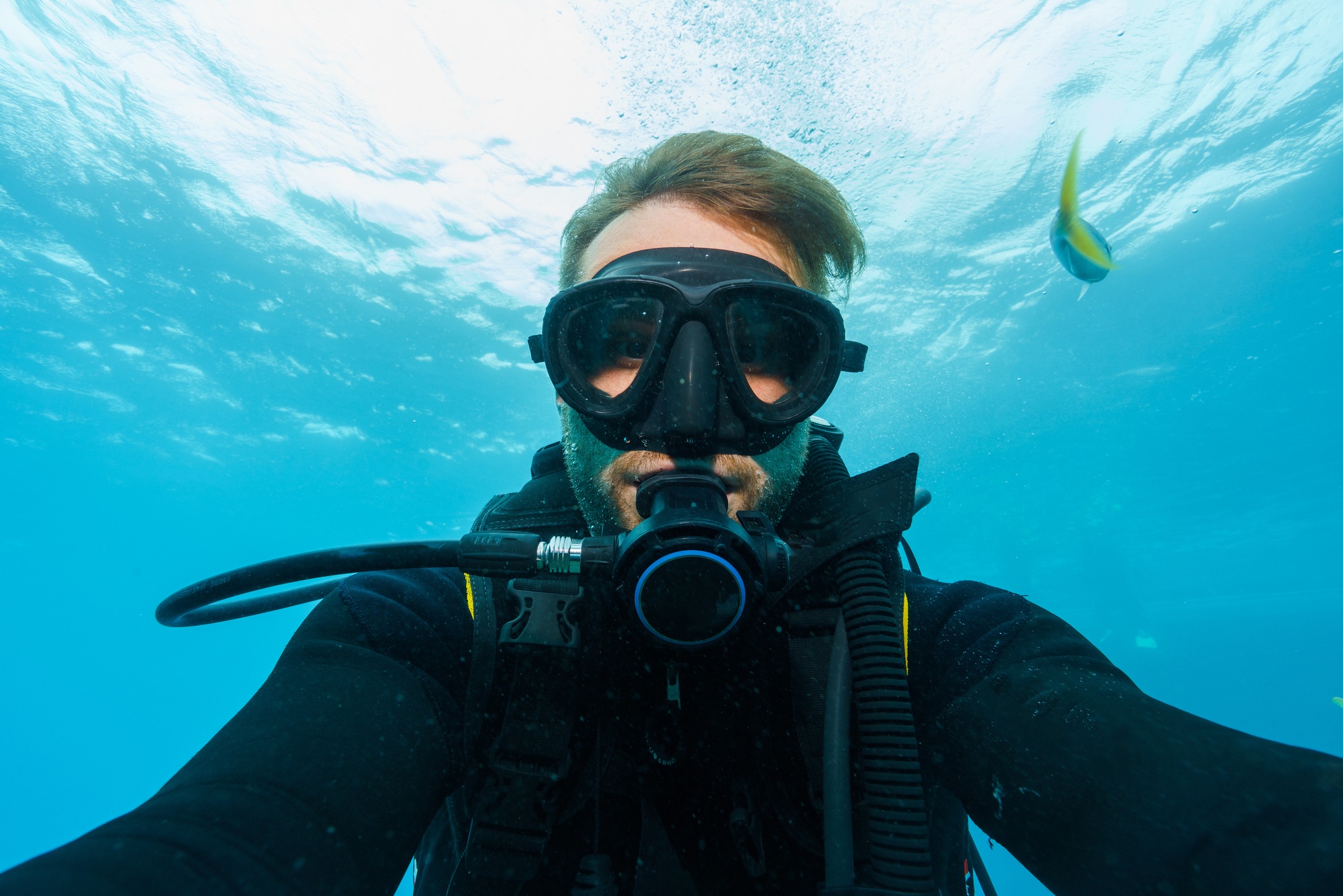 selfie of a scubadiver in tropical water