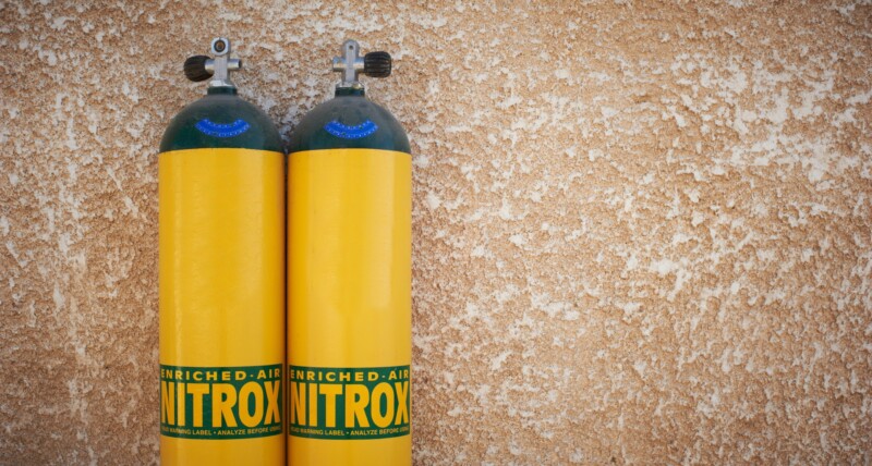 Yellow scuba tanks with nitrox